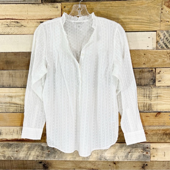 J. Crew Tops - J. Crew Point Sur Ruffle Classic Popover Shirt in Clipdot in White Size 0